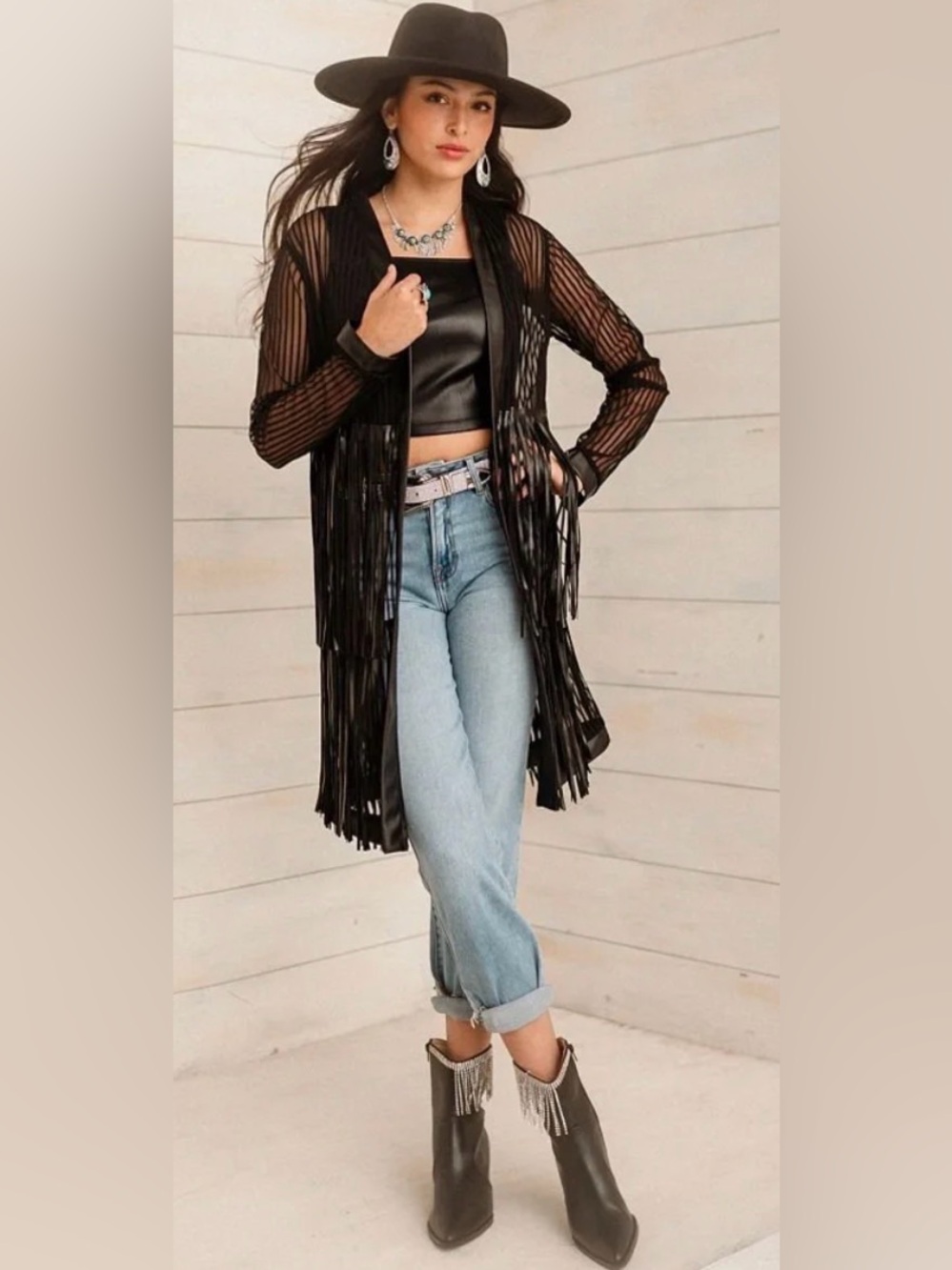 NWT STERLING & STITCH FRINGE MESH KIMONO DUSTER